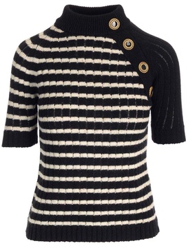 Balmain Striped Short-Sleeved Knitted Top