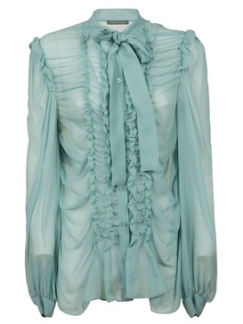 Alberta Ferretti Bow Embellished Ruffled Shirt