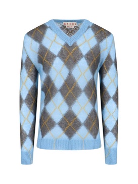 Marni Geometric Patterned V-Neck Knitted Jumper