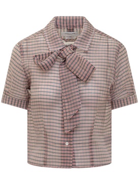 Thom Browne Bow Collar Checked Blouse