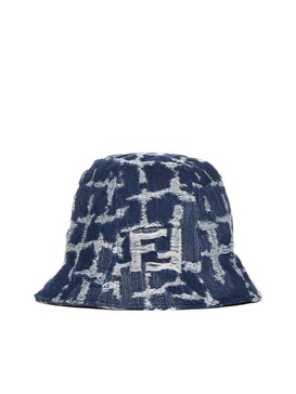 Fendi FF Jacquard Distressed Denim Bucket Hat