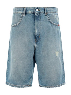 Amish Straight-Leg Distressed Denim Shorts