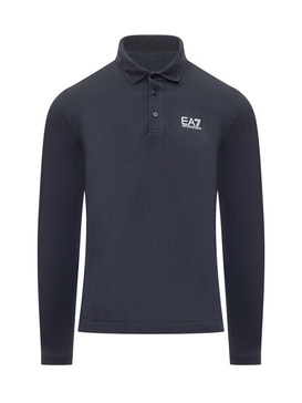 Ea7 Emporio Armani Logo Printed Long Sleeved Polo Shirt