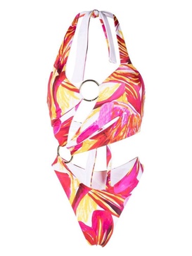 Louisa Ballou Graphic Printed Cut-Out Ring Detailed Swimsuit