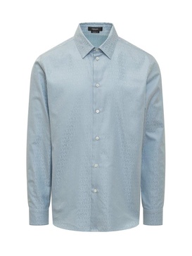 VERSACE Men's Blue Floral Print Cotton Shirt