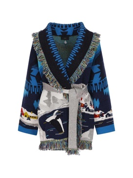 Alanui Graphic Jacquard Fringed Belted Cardigan