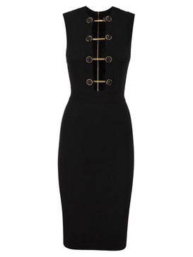 Elisabetta Franchi Viscose Midi Dress With Twin Buttons