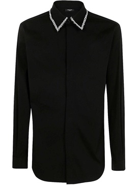 Balmain Embroidered Collared Long-Sleeve Shirt