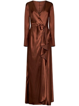 Alberta Ferretti V-Neck Draped Wrap-Effect Satin Maxi Dress