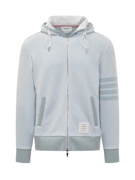 Thom Browne 4-Bar Striped Zip-Up Drawstring Hoodie