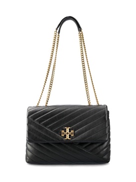 'convertible Kira' Black Shoulder Bag With Logo In Chevron-quilted Leather Woman