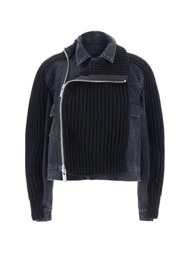 Sacai Panelled Off-Center Ribbed-Knit Jacket