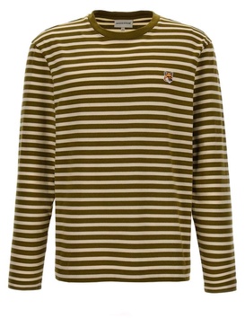 Maison Kitsuné Fox Head Patch Striped T-Shirt