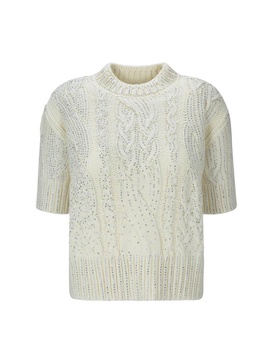 Ermanno Scervino Cable-Knitted Mock Neck Embellished Top