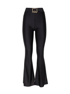 Just Cavalli Snake-Buckled Flared-Leg Trousers