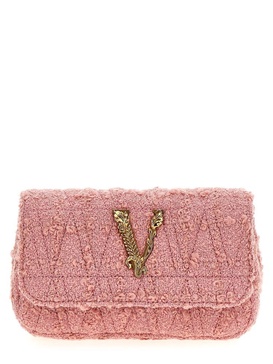 Versace Logo Detailed Tweed Crossbody Bag