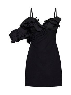 JACQUEMUS Black Ruffled One-Shoulder Dress for Women