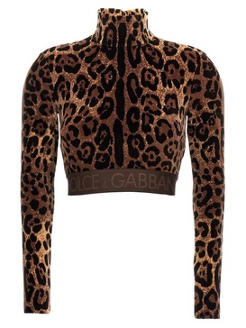 Dolce & Gabbana Leopard Jacquard Chenille Turtle-Neck Top