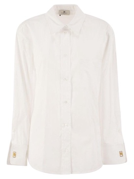 Elisabetta Franchi Striped Jacquard Poplin Shirt With Cufflinks