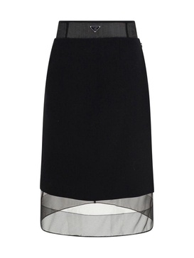 triangle-logo layered wool skirt