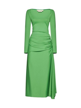 Marni Gathered-Waist Asymmetric Midi Dress