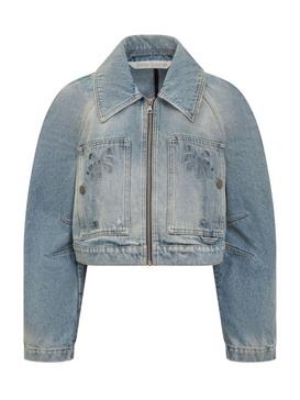 Palm Angels Palm Pattern Cropped Denim Jacket