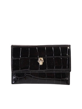 Alexander Mc Queen Skull Embossed Croc Leather Card Holder