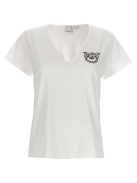 Pinko Logo-Embellished V-Neck T-Shirt