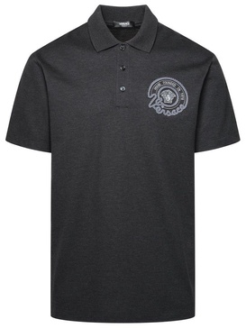 Versace Grey Cotton Polo Shirt Man