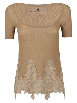 Ermanno Scervino Short-Sleeved Lace-Detailed T-Shirt