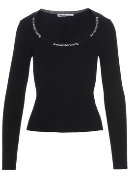 T By Alexander Wang Logo Tape Scoop Neck Top