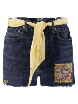 Mc2 Saint Barth Arizona Attached-Scarf Raw-Cut Hem Denim Shorts