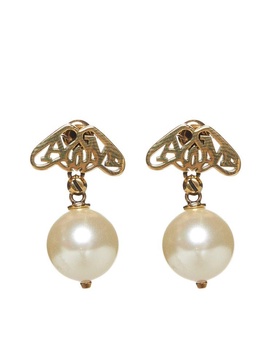 Alexander McQueen Logo Plaque Pearl Drop Earrings