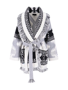 Alanui Icon Jacquard Belted Fringed Cardigan