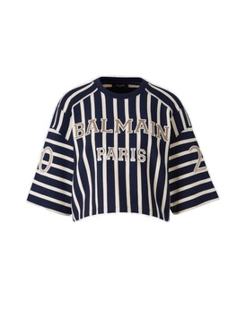 Balmain Striped Baseball T-Shirt