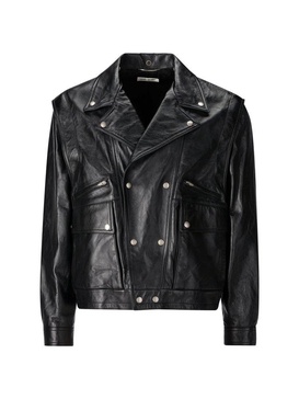 Saint Laurent Crinkled-Effect Biker Leather Jacket