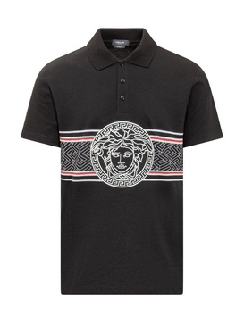 Versace Medusa Head-Printed Short-Sleeved Polo Shirt