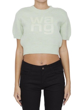 Alexander Wang Logo Embroidered Knitted Cropped Top