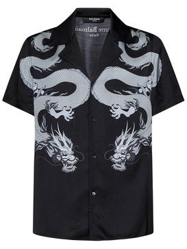 Balmain Dragon Printed Short-Sleeved Satin Shirt