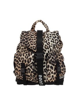 Ganni Leopard Printed Drawstring Backpack