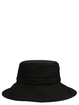 Ganni Logo Patch Dropped Wide Brim Bucket Hat