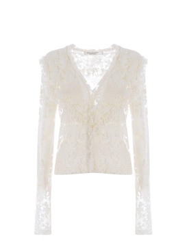 Philosophy Di Lorenzo Serafini Floral-Motif V-Neck Semi-Sheer Blouse