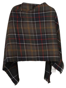 Barbour Montieth Check-Pattern Frayed Edge Poncho