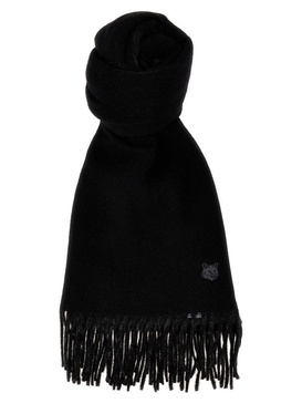 Maison Kitsuné Logo Patch Fringed Knit Scarf