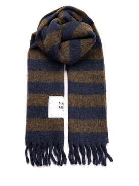 Maison Kitsuné Striped Fringed Knit Scarf