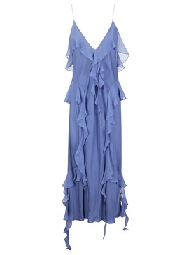 Khaite Ruffle-Trim Plunging V-Neck Maxi Dress