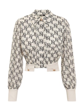 Elisabetta Franchi Logo-Printed Cropped Georgette Blouse