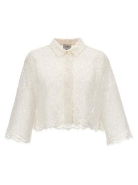 Giambattista Valli Paisley-Pattern Lace-Detailed Cropped Blouse