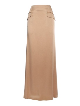 Alberta Ferretti High-Waist Straight-Hem Satin Long Skirt