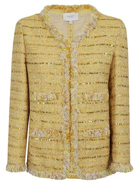 Giambattista Valli Sequin-Embellished V-Neck Tweed Fringed Jacket